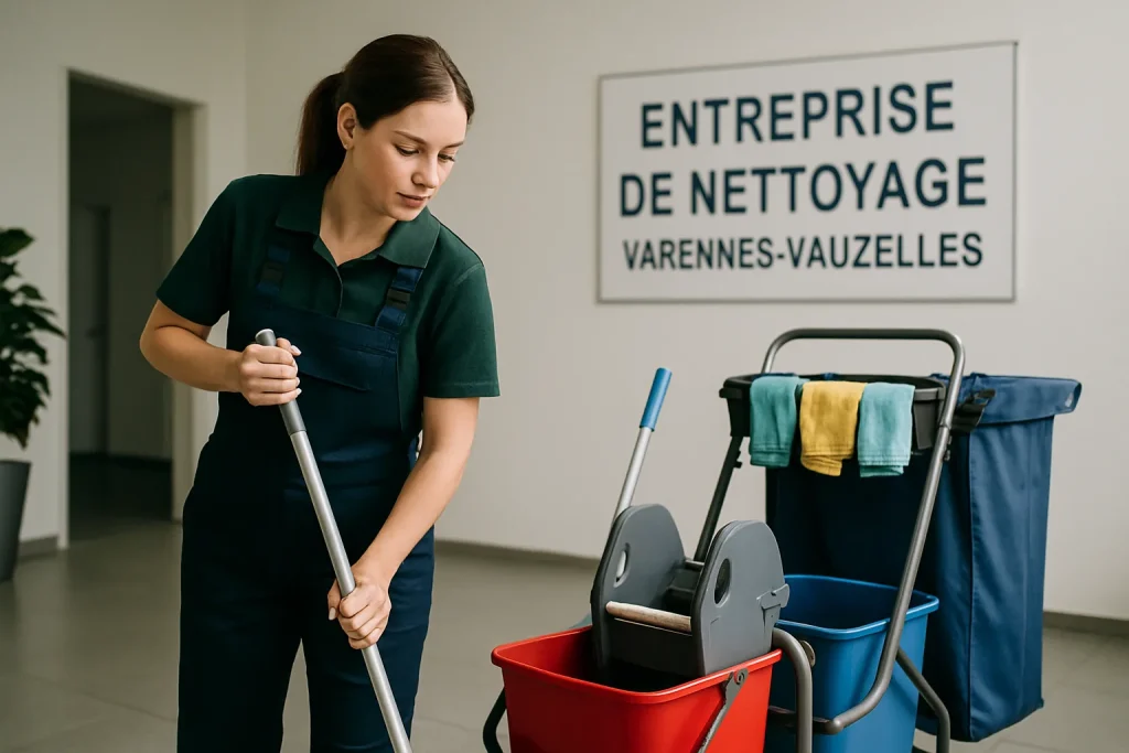 Professionnel nettoyant un appartement insalubre à Varennes-Vauzelles avec des produits de désinfection.