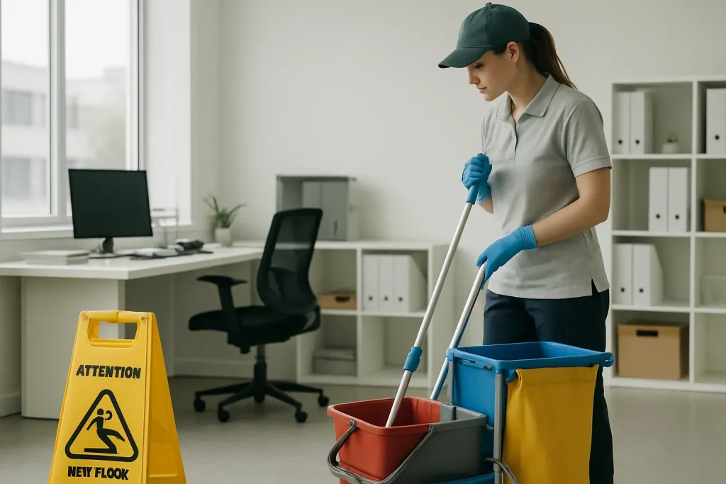 Techniciens de nettoyage professionnels travaillant dans un appartement à Nevers, équipements modernes visibles.