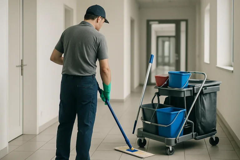 Professionnels du nettoyage travaillant dans un appartement insalubre à Clamecy.