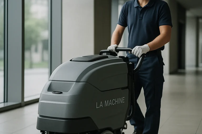 Un agent de nettoyage utilisant des produits écologiques dans un appartement à La Machine.