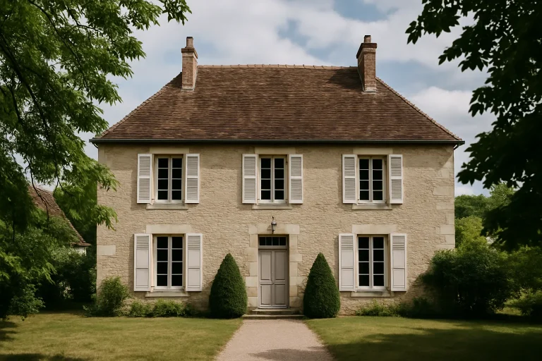 Maison traditionnelle à La Charité-sur-Loire avec ciel partiellement nuageux, ambiance paisible.